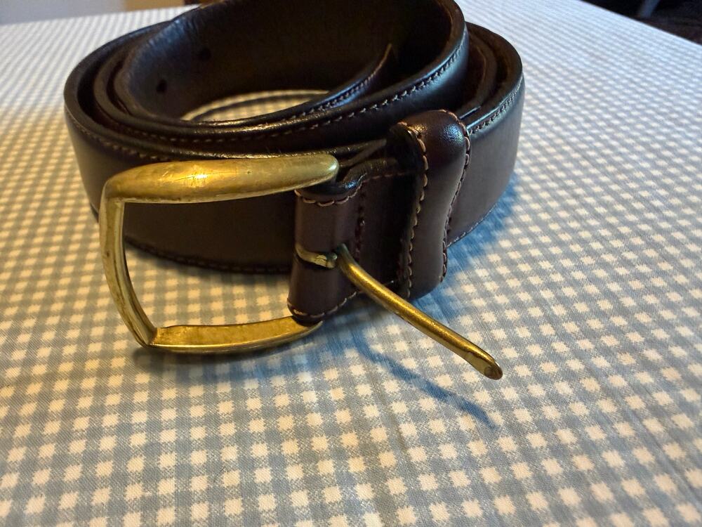 Vintage Coach Brown Burnished Cowhide Leather Belt Brass Buckle Size 36 USA